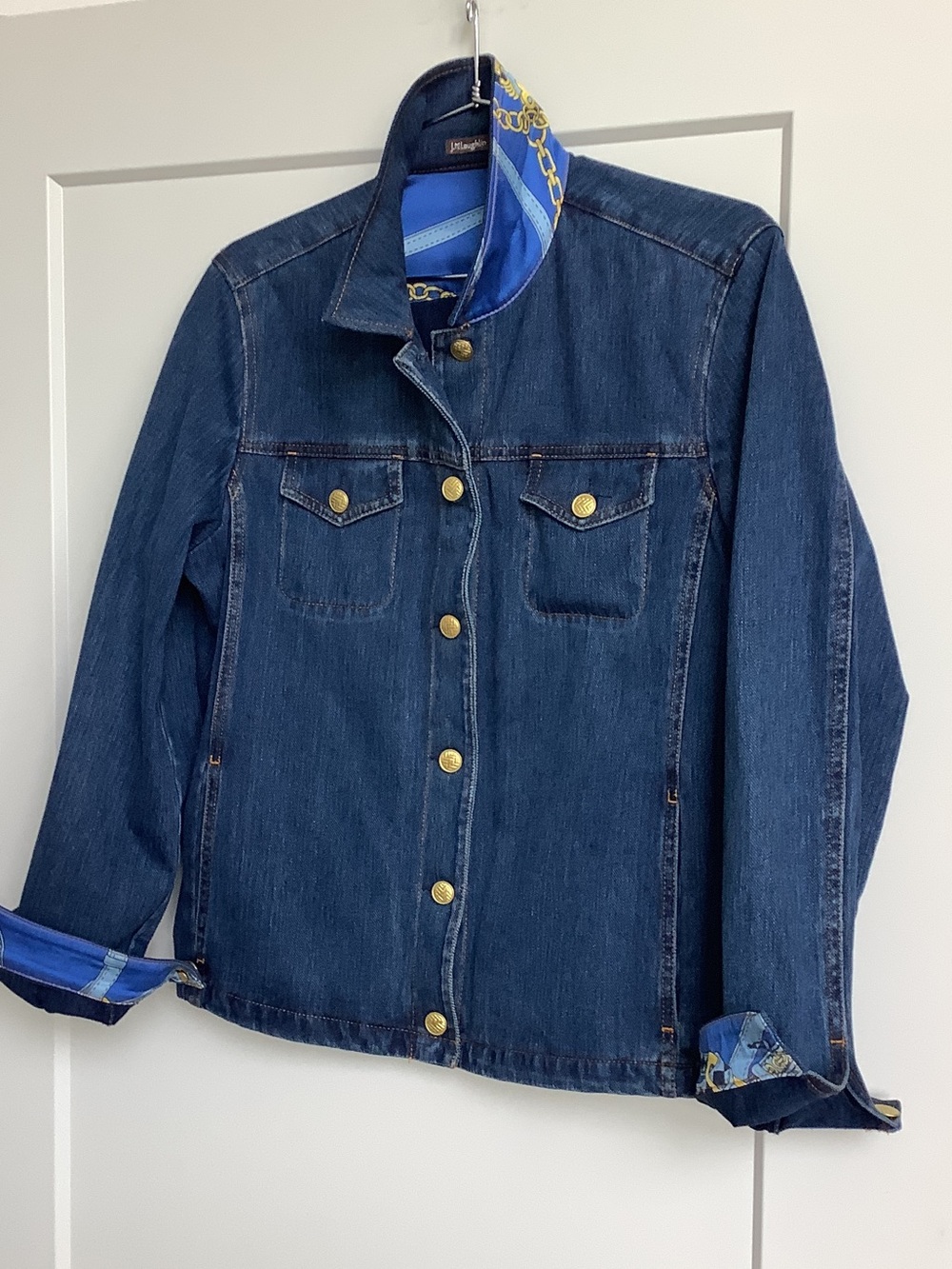 Dark Blue Denim Jean Jacket with Gold Buttons